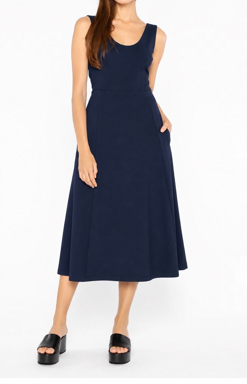 Ripley Rader Ponte Knit Scoop Midi Dress Navy Blue NWT Size 3 Medium